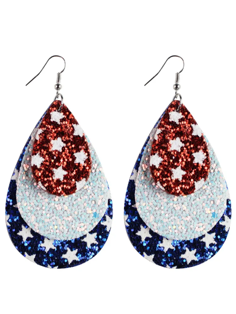 Flag Inspired Glitter Drop Earrings