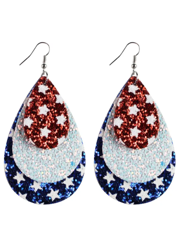 Flag Inspired Glitter Drop Earrings