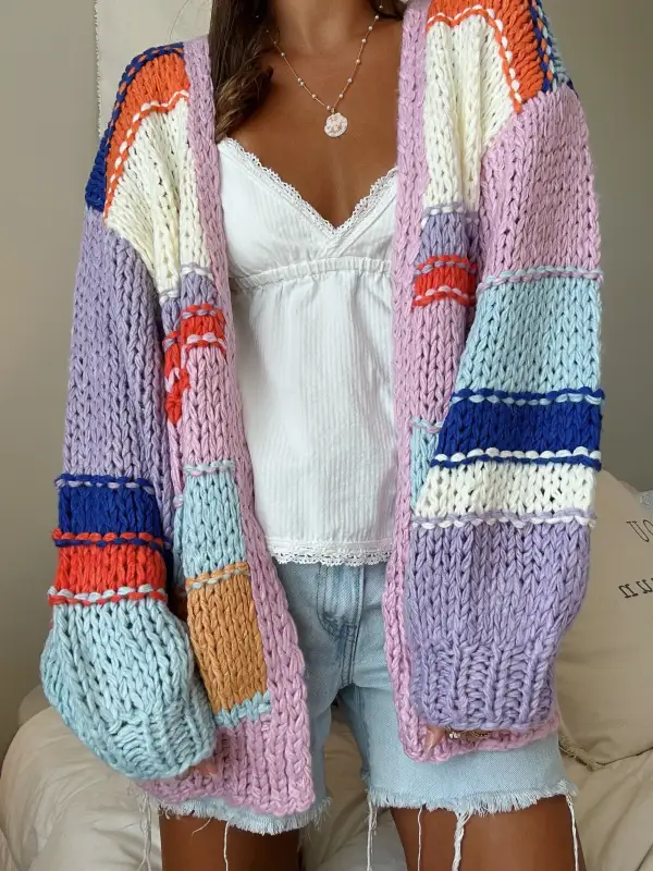 BRIGHT MULTI COLORED STRIPED CARDIGAN