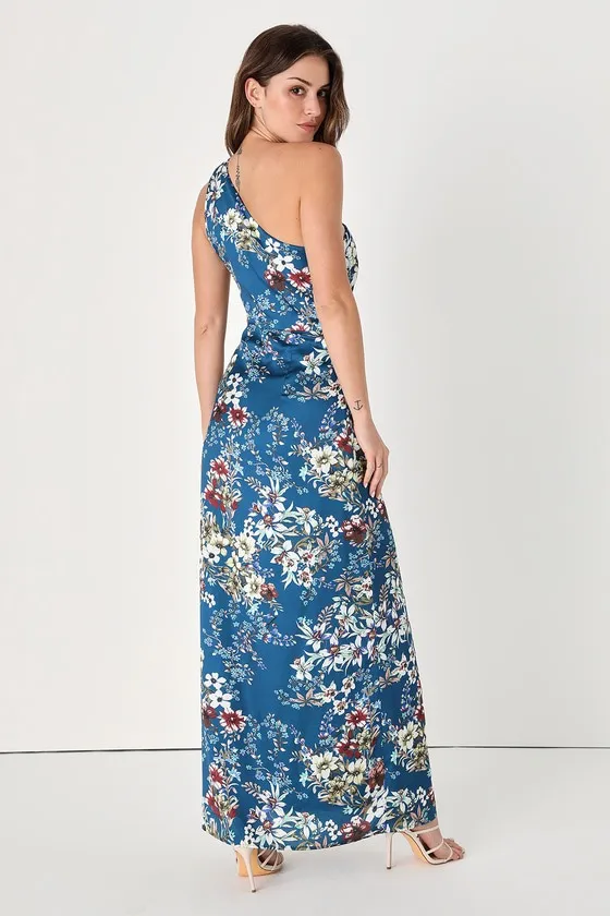 High Slit Floral Maxi Dress - Blue