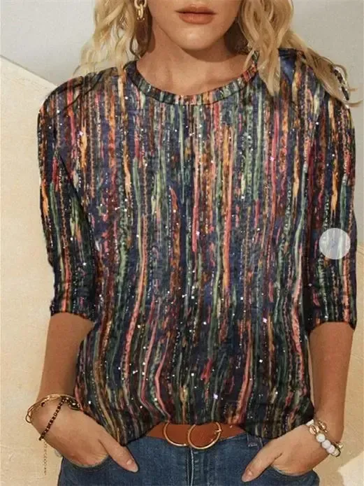 Women Long Sleeve Scoop Neck Printed Gradient Top