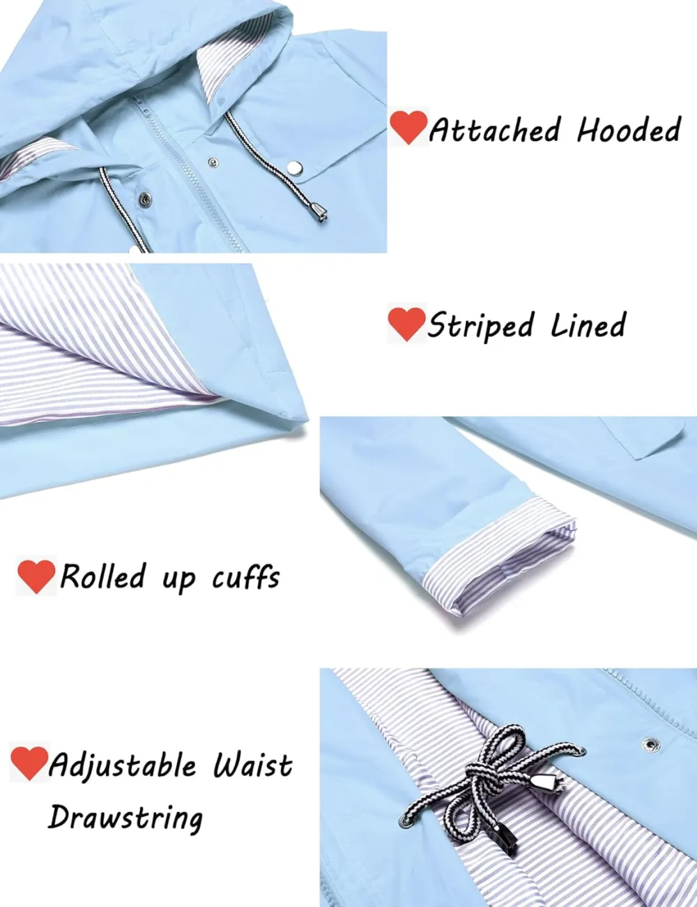 Womens Lightweight Hooded Waterproof Active Outdoor Rain Jacket S-XXL