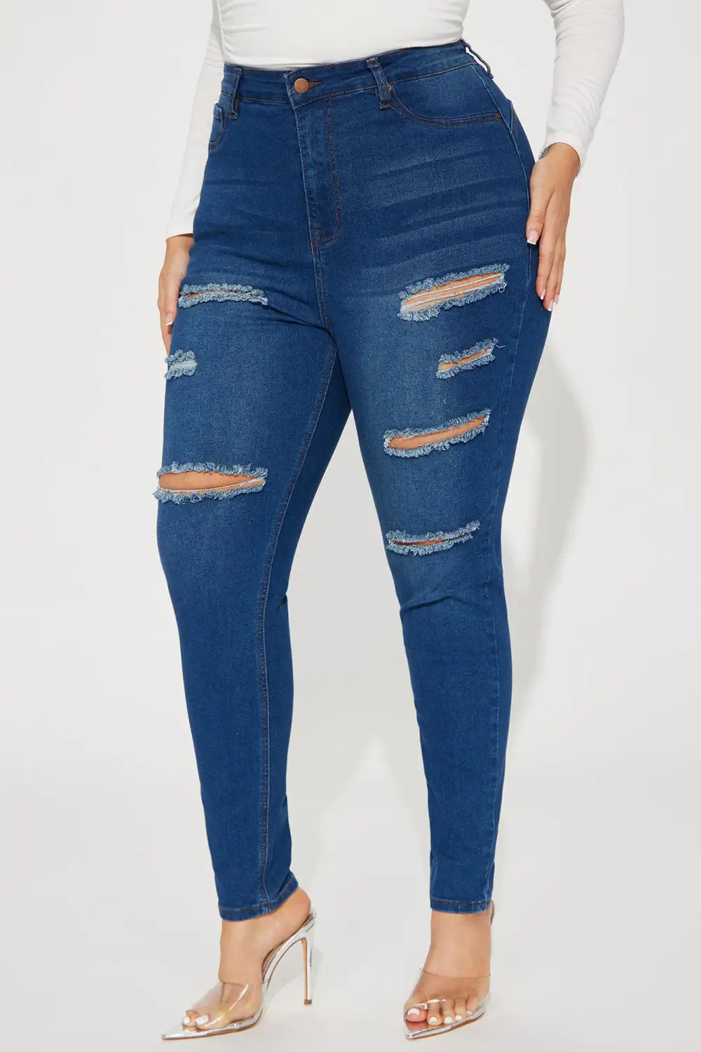 Back It Up Ripped Booty Lifting Stretch Skinny Jeans - Dark Wash