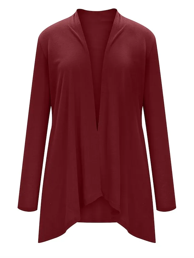 Women's Cardigan Sweater Open Front Ribbed Knit Knit Pocket Summer Fall Outdoor Daily Weekend Stylish Casual Soft Long Sleeve Solid Color Black White Wine S M L