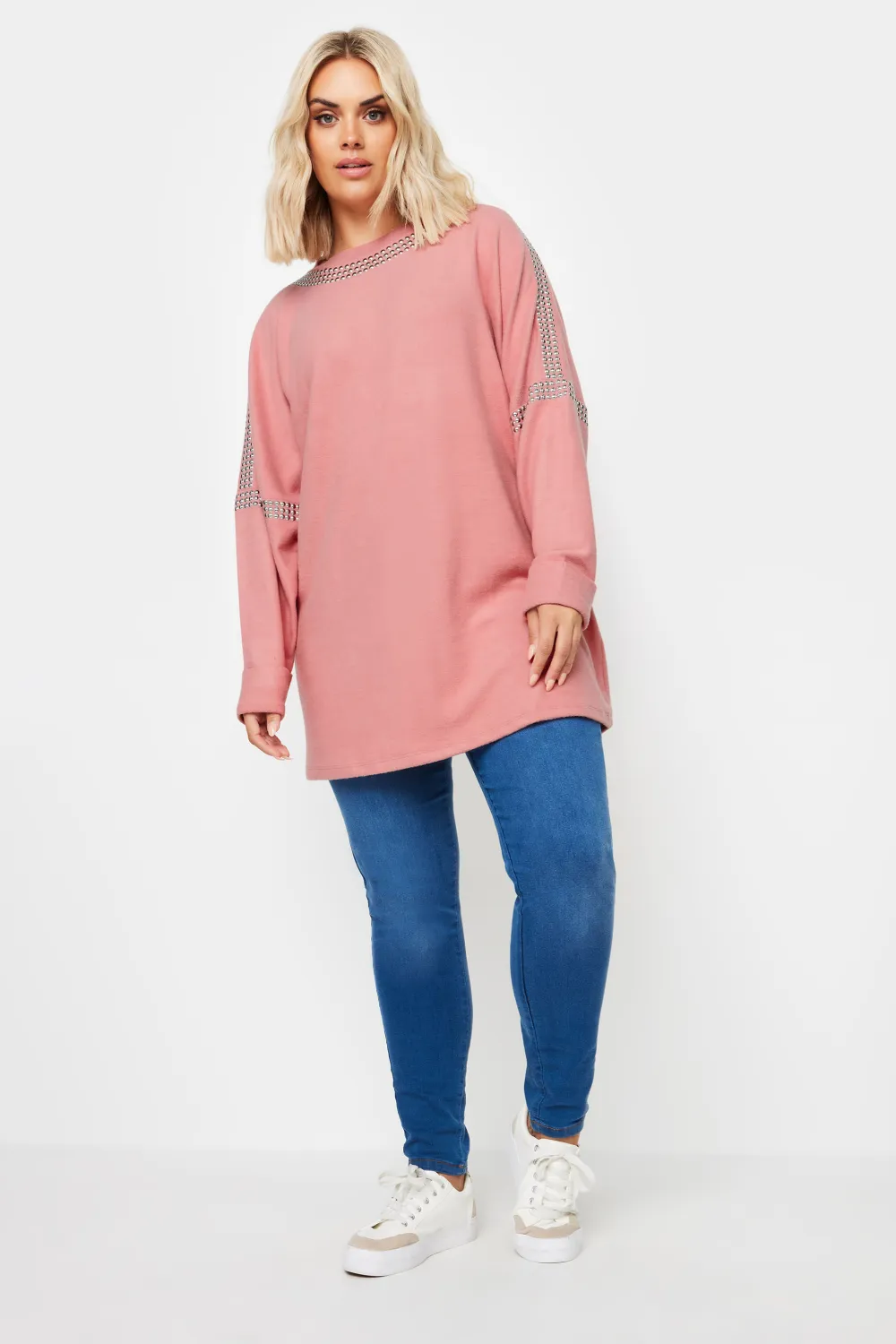 YOURS Curve Grey Stud Neckline Embellished Jumper