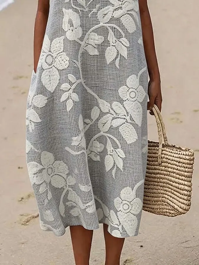 Women'S Round Neck Sleeveless Color-Block Printed Dress