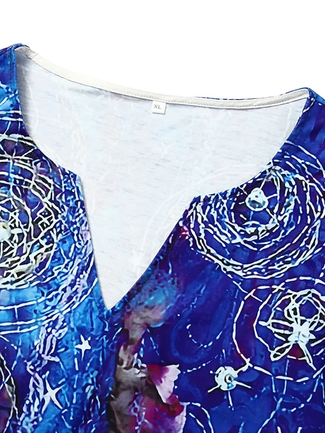 Women‘s Shift Dress Knee Length Dress 3/4 Length Sleeve Floral Print Summer Spring Fall V Neck Casual 2023 S M L XL XXL XXXL 4XL