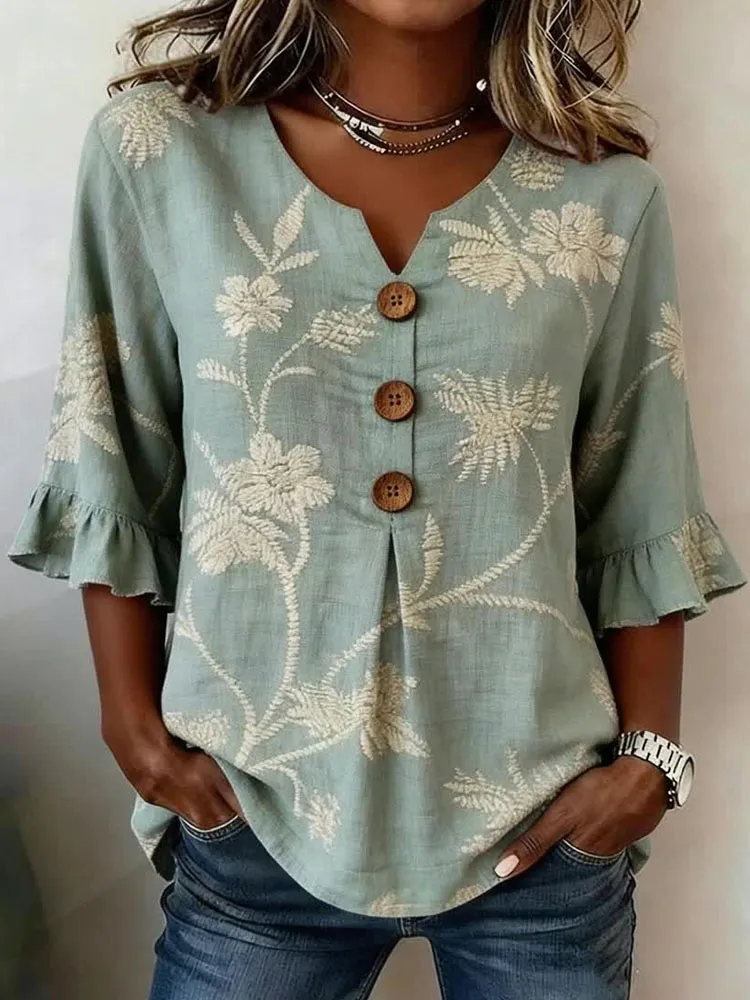 Women'S Floral Art Retro Printed Casual Top