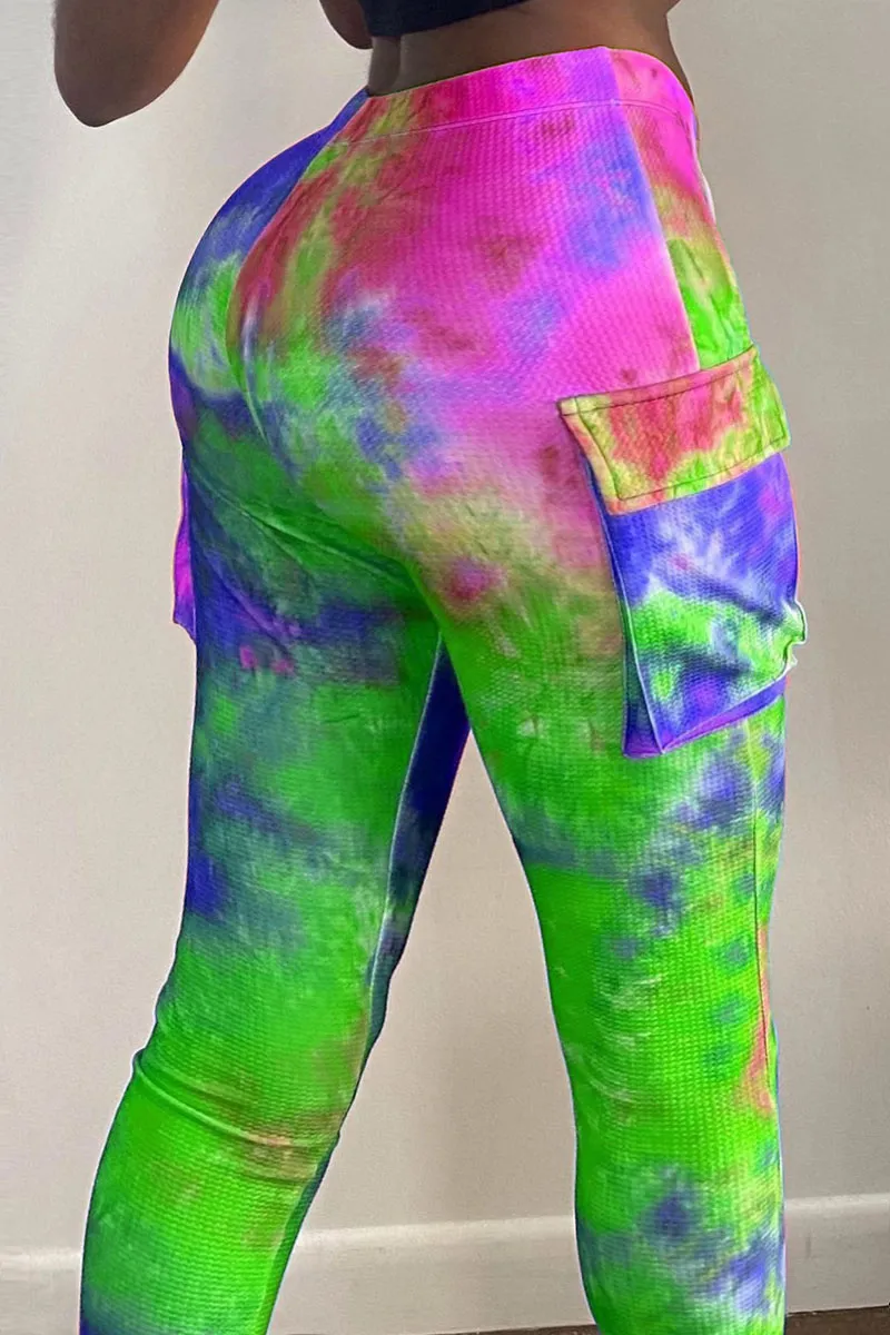 Tie Dye Drawstring Split Hem Pants