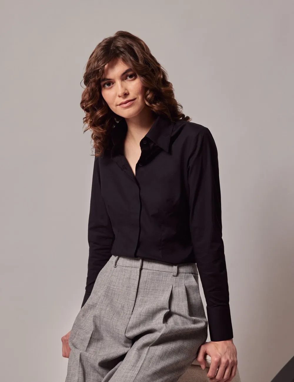 Cotton Stretch Fitted Shirt With Concealed Placket