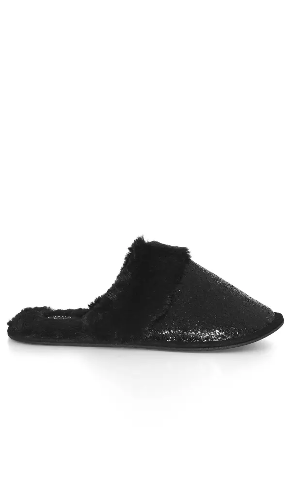 Evans Black Sequin Mule Slippers