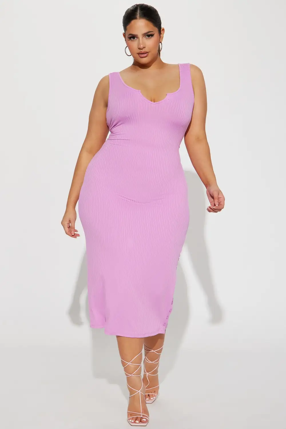 Melanie Ribbed Midi Dress - Pink
