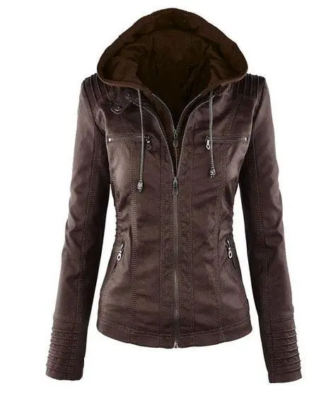 Women's Removable Hooded Faux Leather Jackets