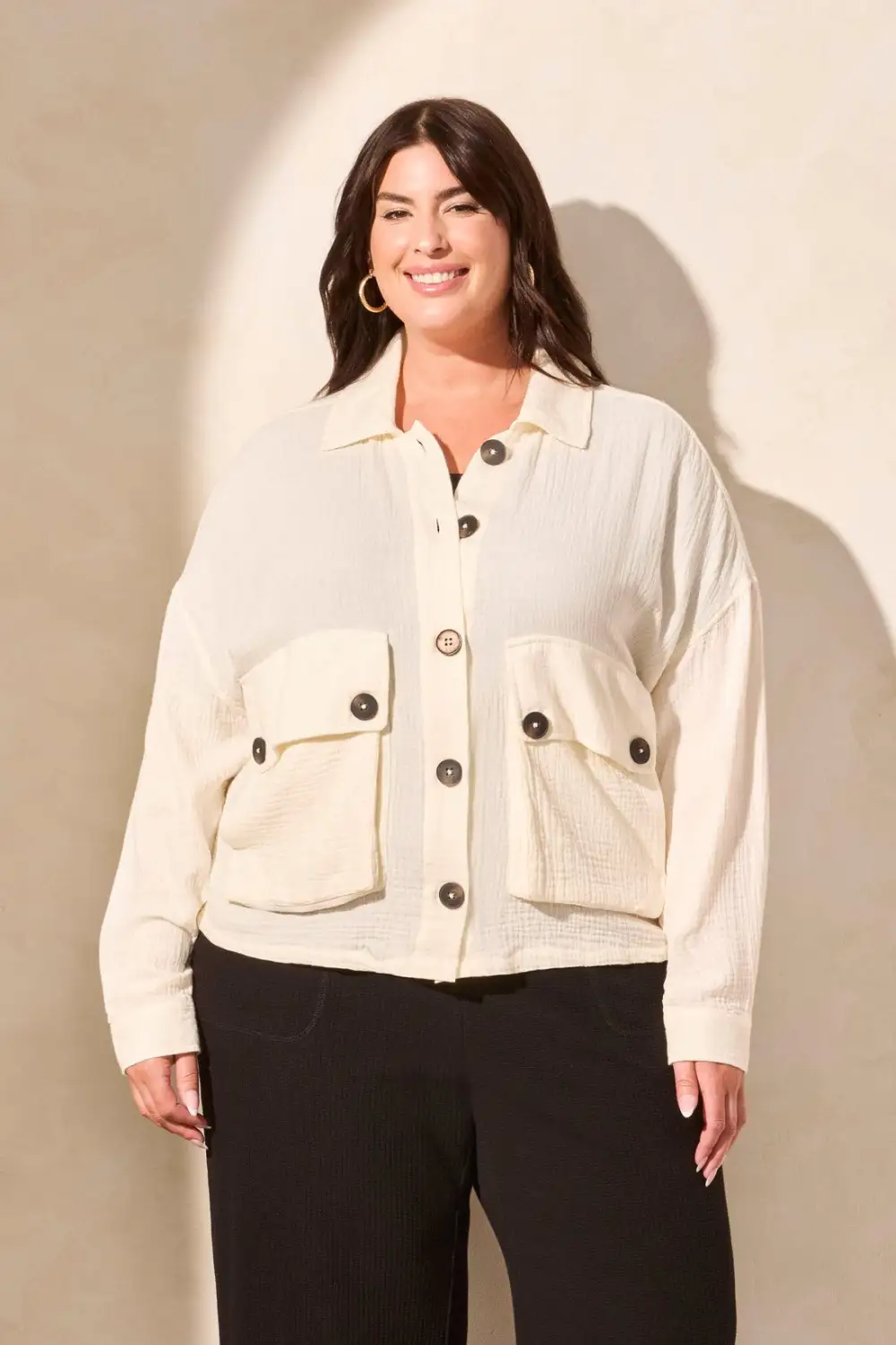 Cotton Gauze Button-Up Jacket-Cocomilk