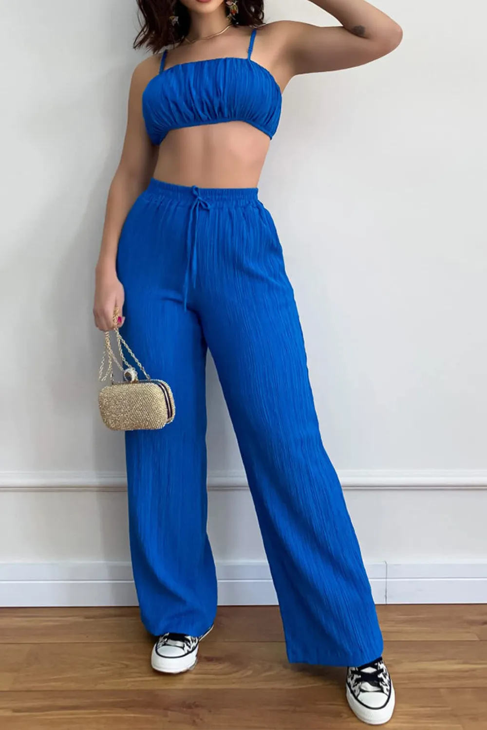 Camisole crop top and wide-leg pants set