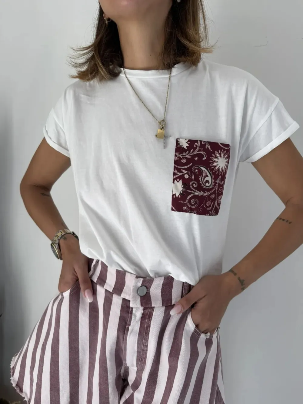 Softly Draped Pocket Detail Crew Tee Look