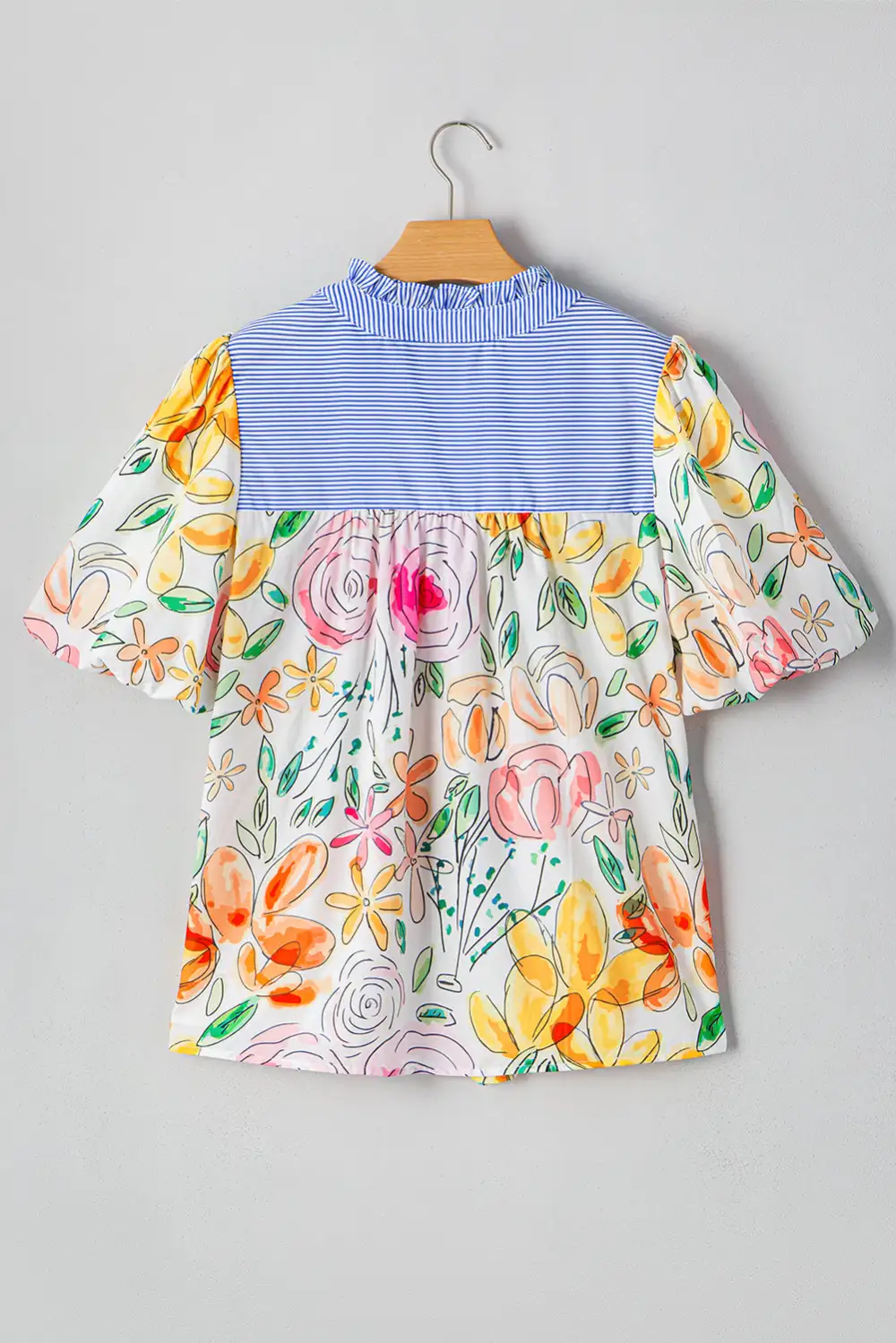 Striped Floral Frilled Blouse