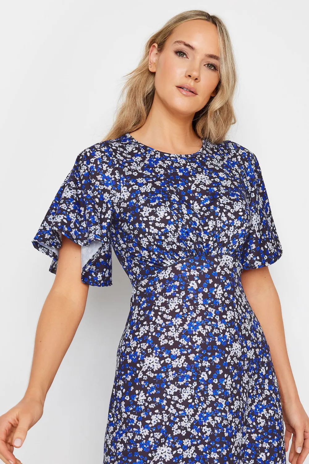 LTS Tall Navy Blue Ditsy Floral Midi Dress