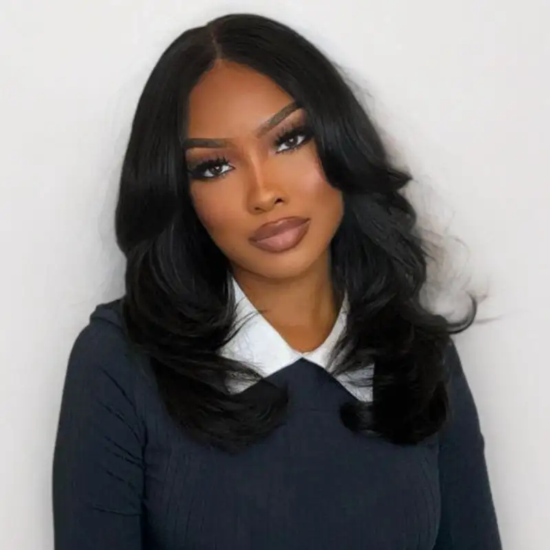 Glueless #1 Jet Black Bob Wig Loose Body Wave Short Lace Wigs 100% Human Hair