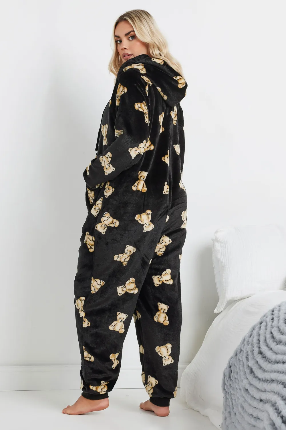 YOURS Curve Black Soft Touch Teddy Bear Onesie