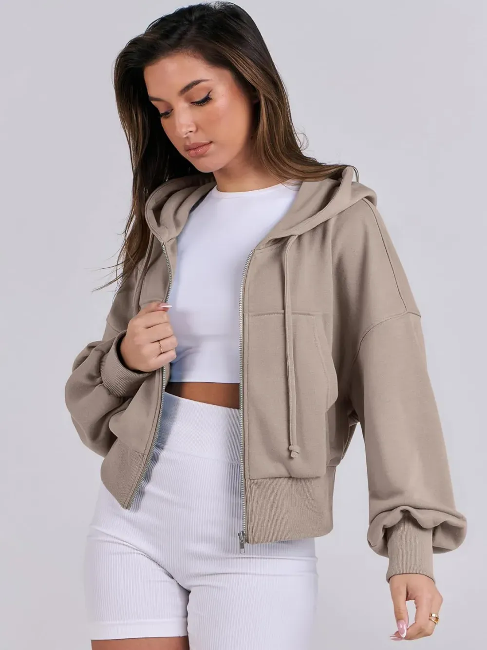 Women's Zip Up Hoodies Cropped Sweatshirts Full Zip Jackets Casual Fashion Fall Outfits Winter Clothes