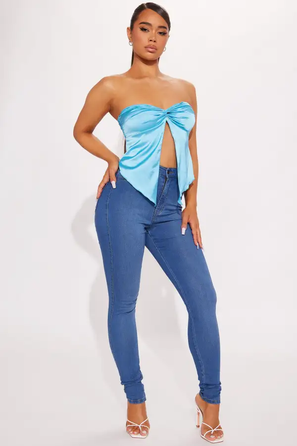 When The Party's Over Satin Tube Top - Aqua
