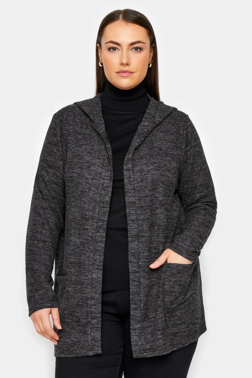 Evans Charcoal Grey Soft Touch Hooded Cardigan