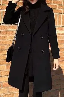 Solid Casual Lapel Mid Length Coat