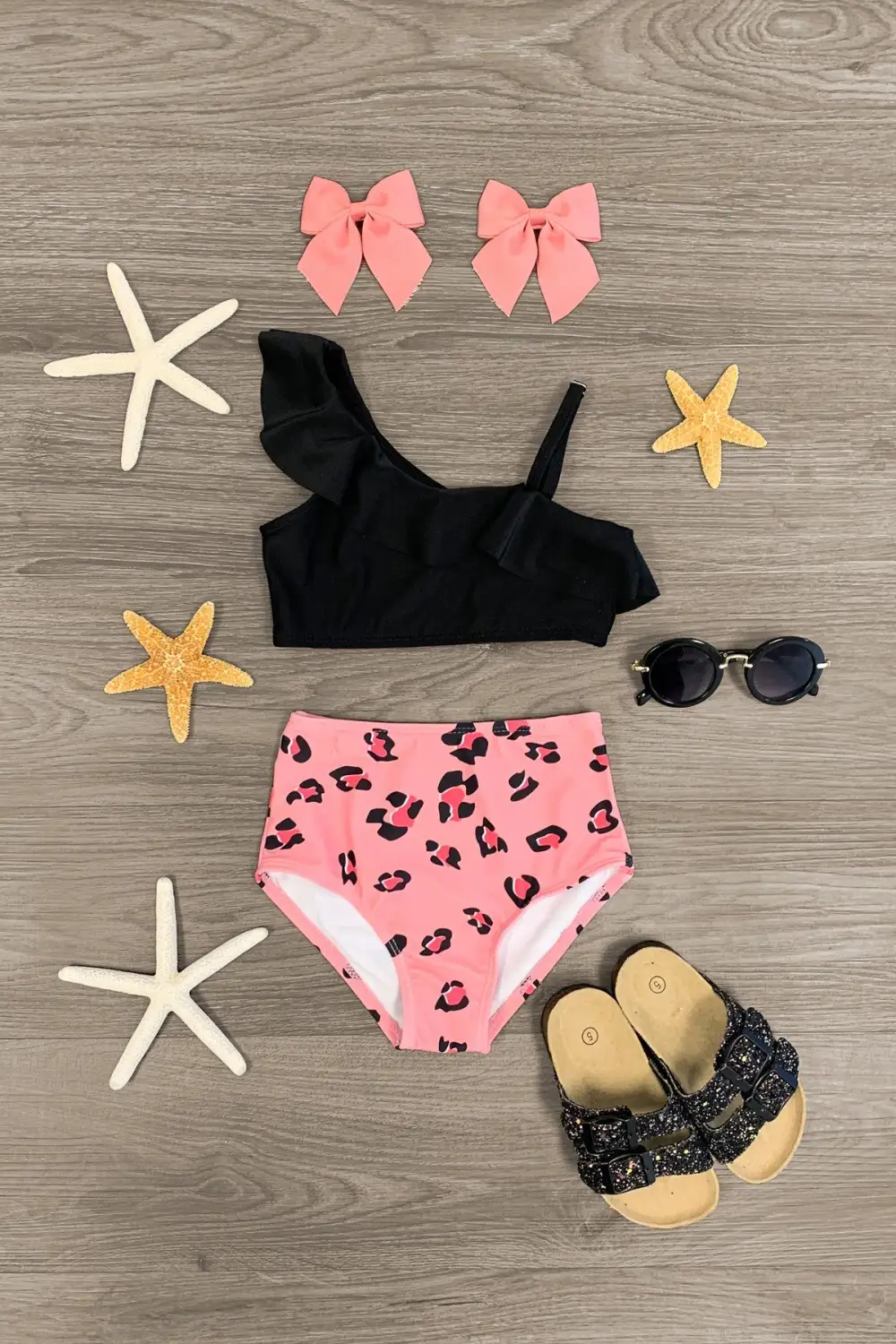 Black & Pink Cheetah One Shoulder Bikini