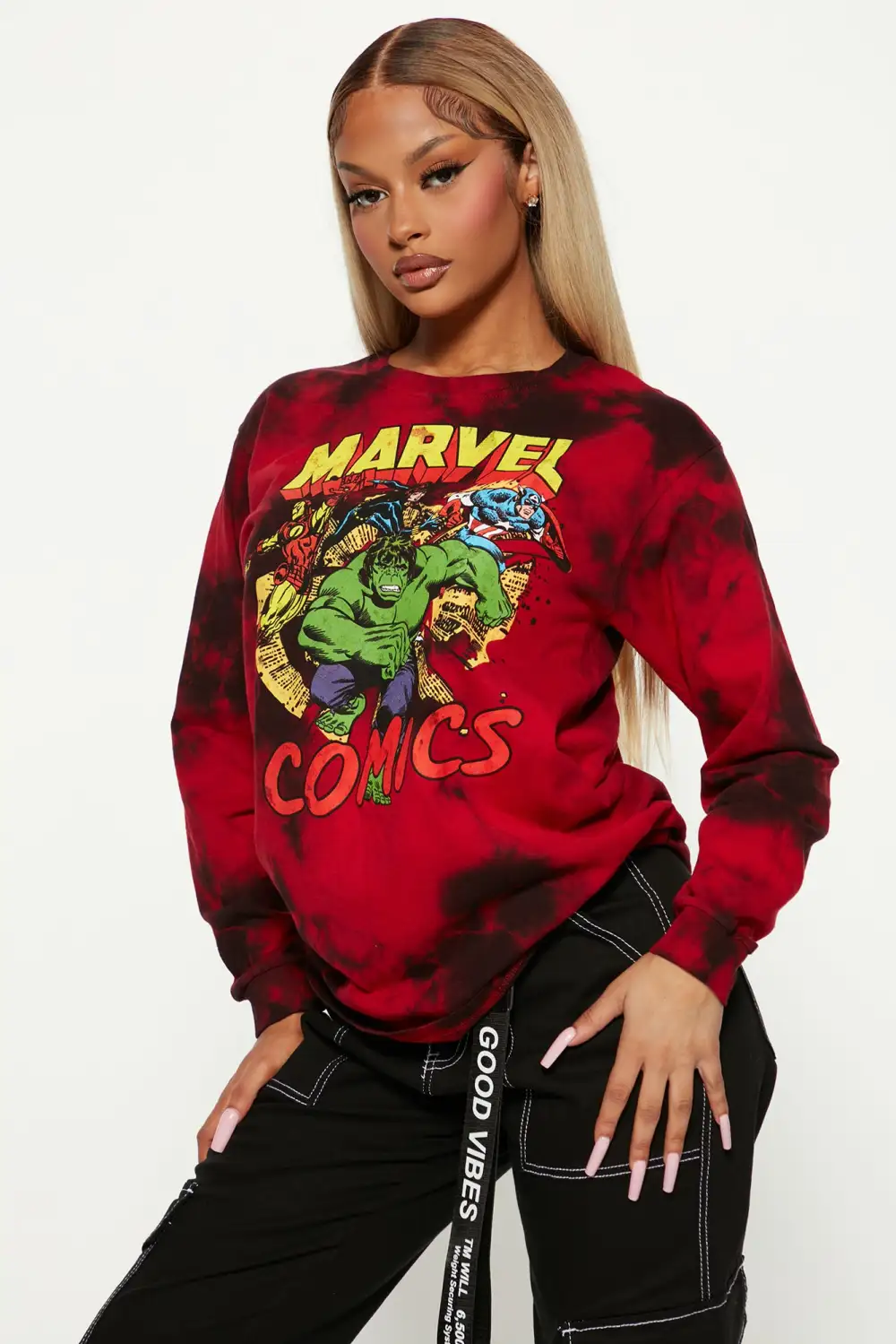 Marvel Comics Tie-Dye Long Sleeve Top - Red/combo