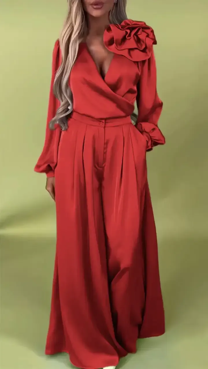 Women's Formal V-neck Satin Elegant Two-Piece Suits