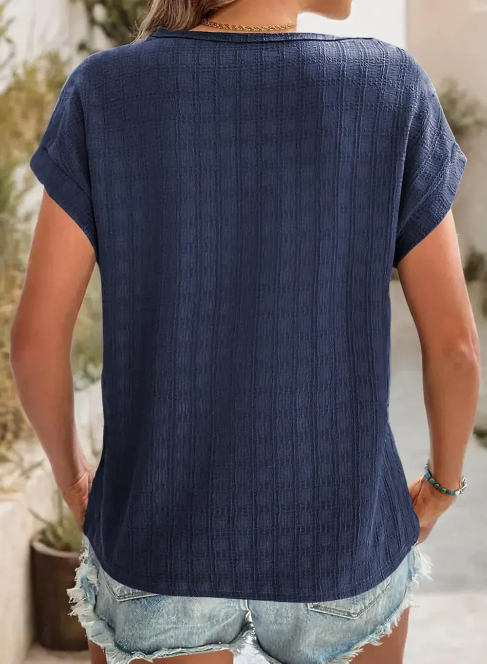 Dokotoo Tops for Women Trendy Summer Casual Cap Short Sleeve Basic Textured Solid Color Round Neck T Shirts Blouse