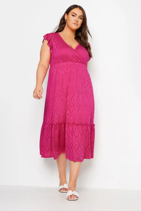 YOURS Curve Pink Broderie Anglaise Midaxi Dress