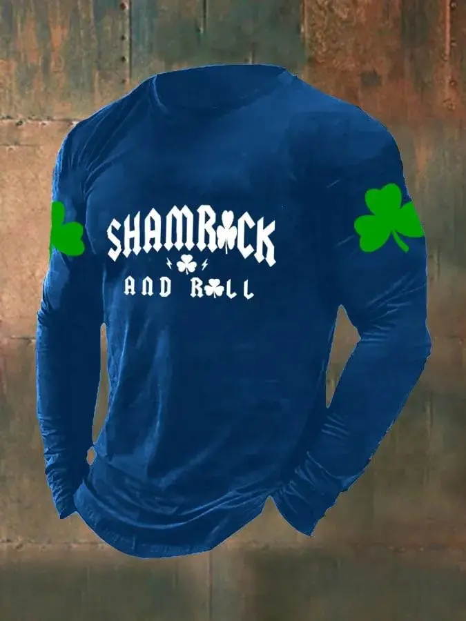 Men's St. Patrick’s Day Shamrock And Roll Print Casual Long Sleeve T-Shirt