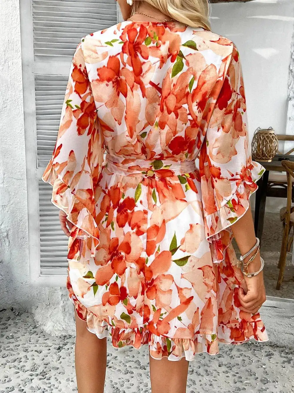 Relaxed Surplice Neck Ruffle Trim Dress