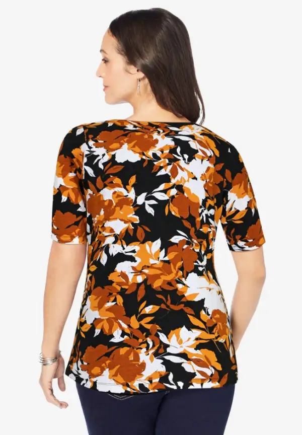 Stretch Cotton Square Neck Tee