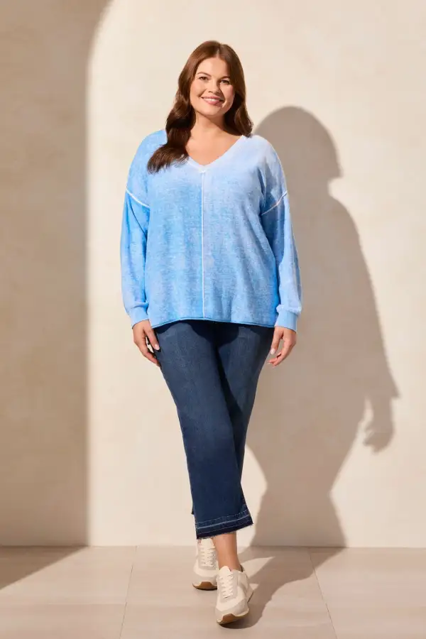 Special Wash Long Sleeve V-Neck Sweater-Sailboat