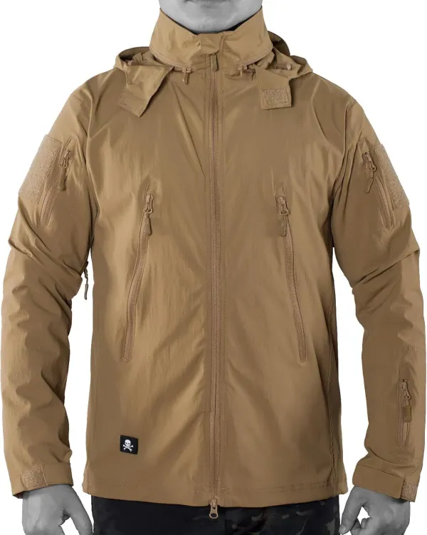 Mens Tactical Soft Shell Full Zip Jacket Lightweight Black Army Combat Coat Special Ops Airsoft Gear