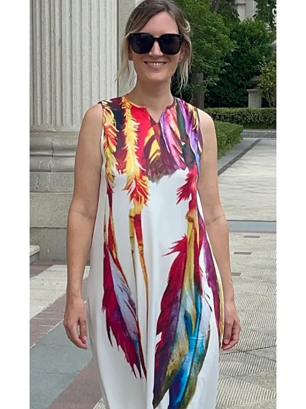 Women's Long Dress Maxi Dress Casual Dress Print Dress Outdoor Holiday Vacation  Print Sleeveless V Neck Dress Regular Fit White Red Blue Summer Spring S M L XL XXL（with no pocket)