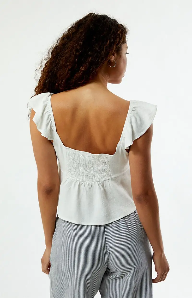 LA Hearts Keyhole Linen Babydoll Top