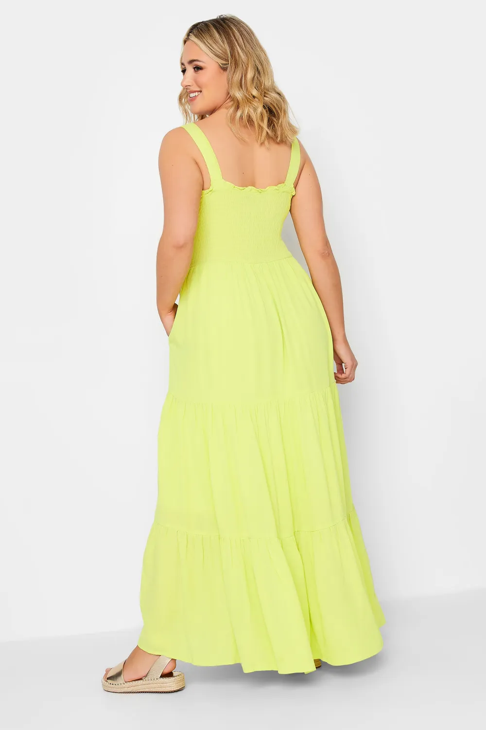 YOURS Curve Lime Green Shirred Strappy Sundress