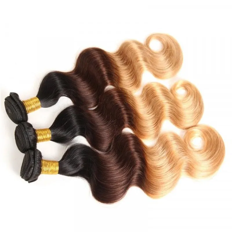 Sterly Colored Body Wave Bundles With 5×5 Lace Closure T1B/4/27 Ombre Human Bundles With 13x6 Lace Frontal