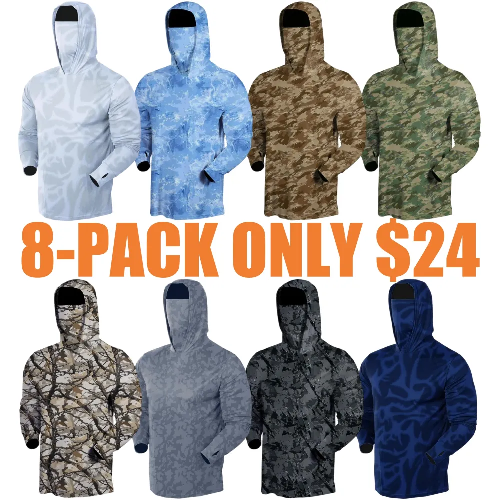 Men's UPF 50+ Hooded Camo Print Sun Protection Shirts