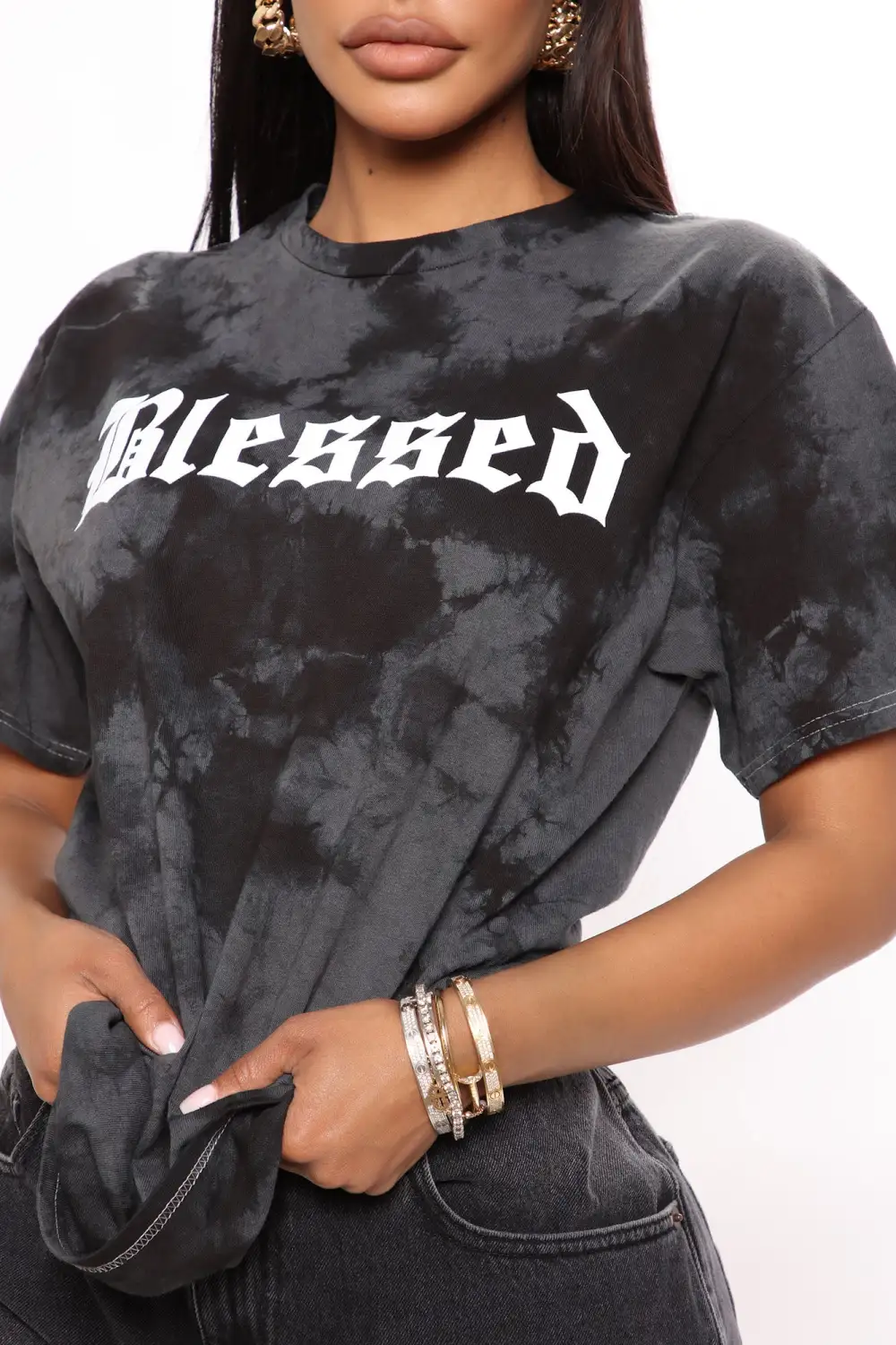 Blessed Tie Dye Tunic Top - Black/combo