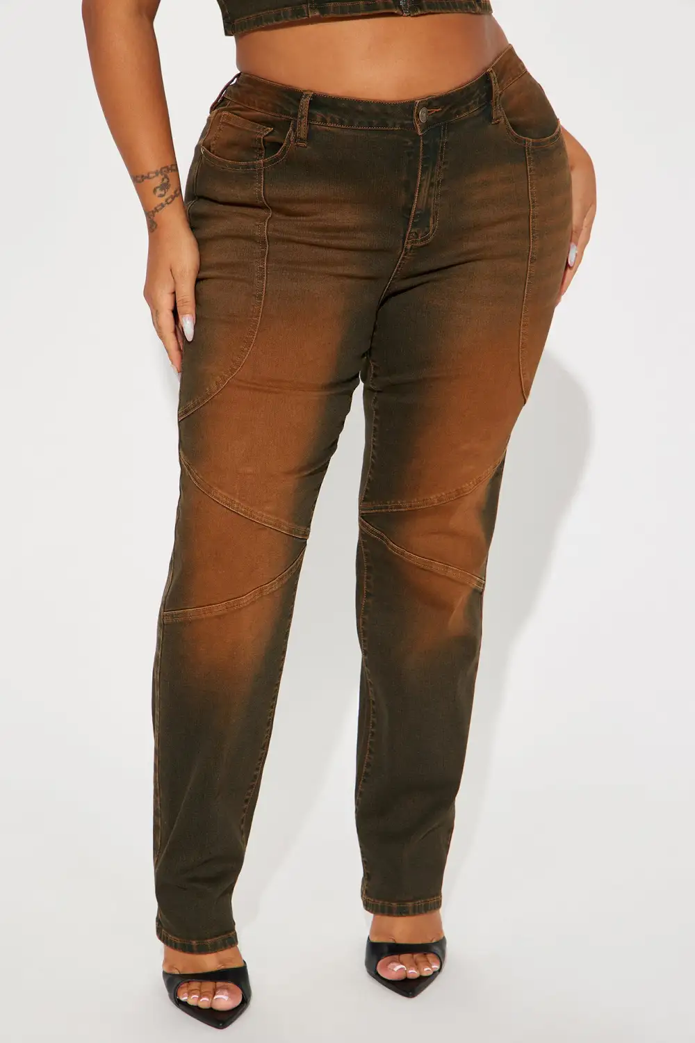 Passing Through Stretch Straight Leg Jeans - Brown