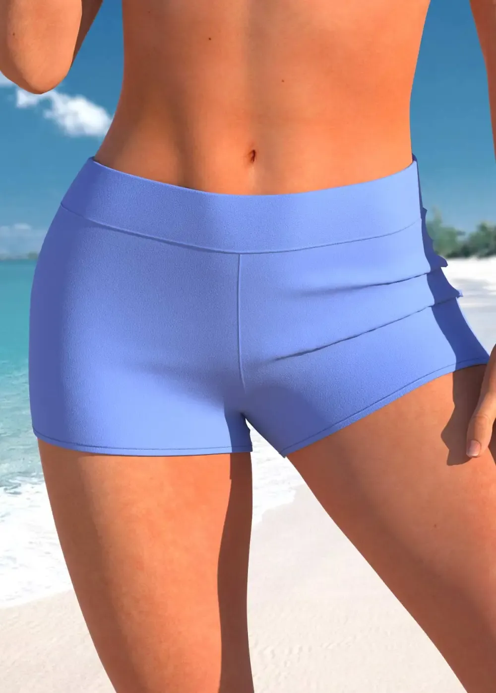 Black Mid Waisted Elastic Detail Swimwear Shorts