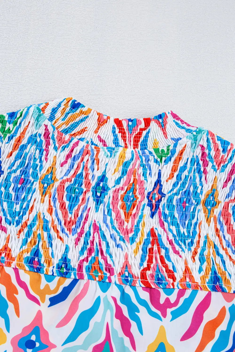 Paisley Geometric Print Smocked Blouse
