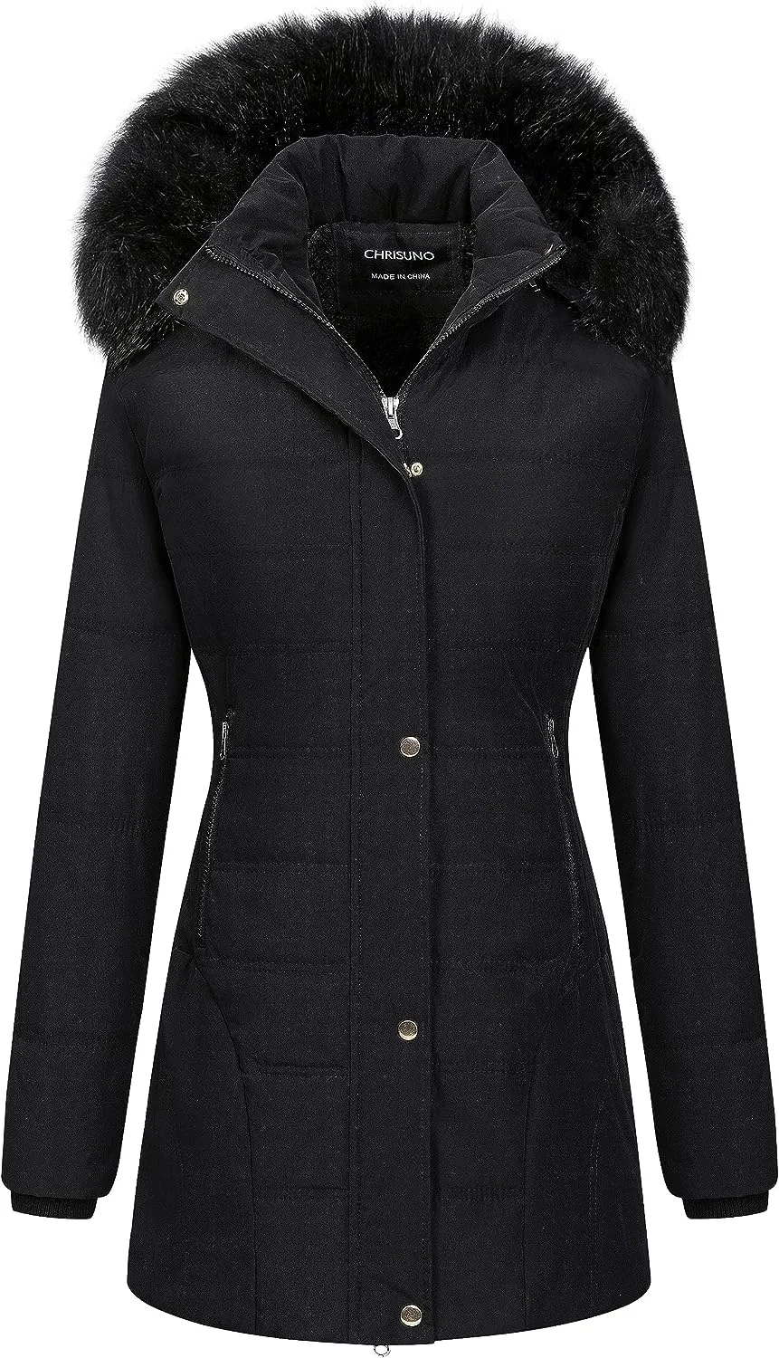 Women's Warm Winter Coat Velvet Puffer Jacket Quilted Faux Fur Hood