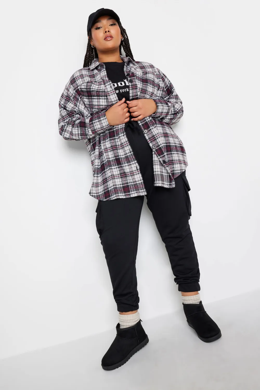 LIMITED COLLECTION Curve White & Red Check Print Shacket
