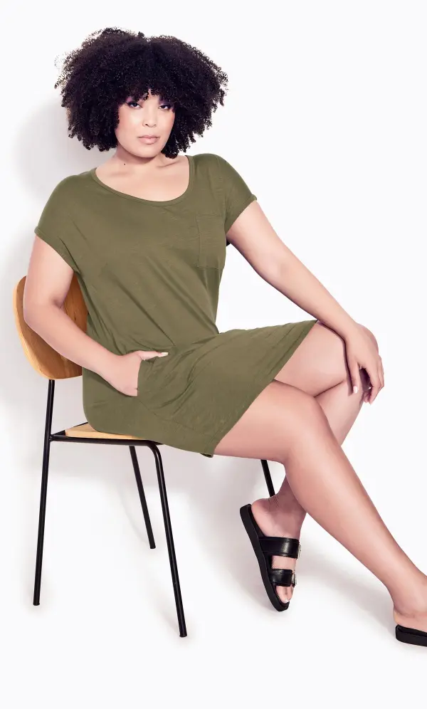 Evans Natural Olive Green Pocket Detail T-Shirt Dress